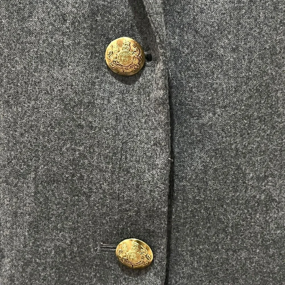 J. Crew Blazer Womens sz 2 Gray 100% Wool Jacket Gold Crest Buttons